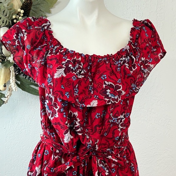 Lane Bryant Red and Blue Floral Midi Dress - Picture 2 of 8